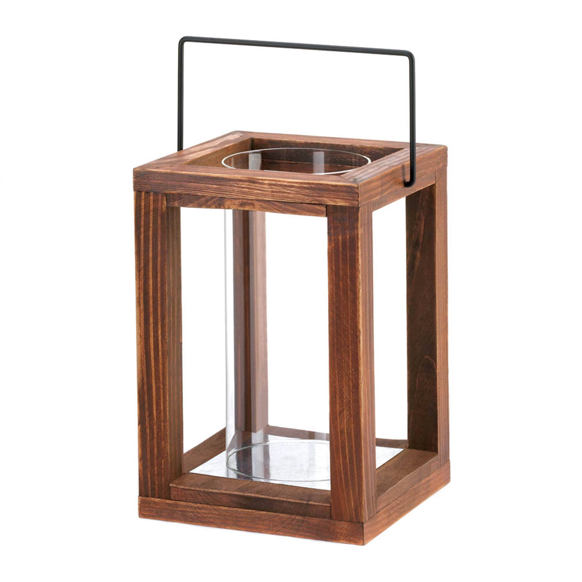 9" Rustic Garden Wooden Lantern